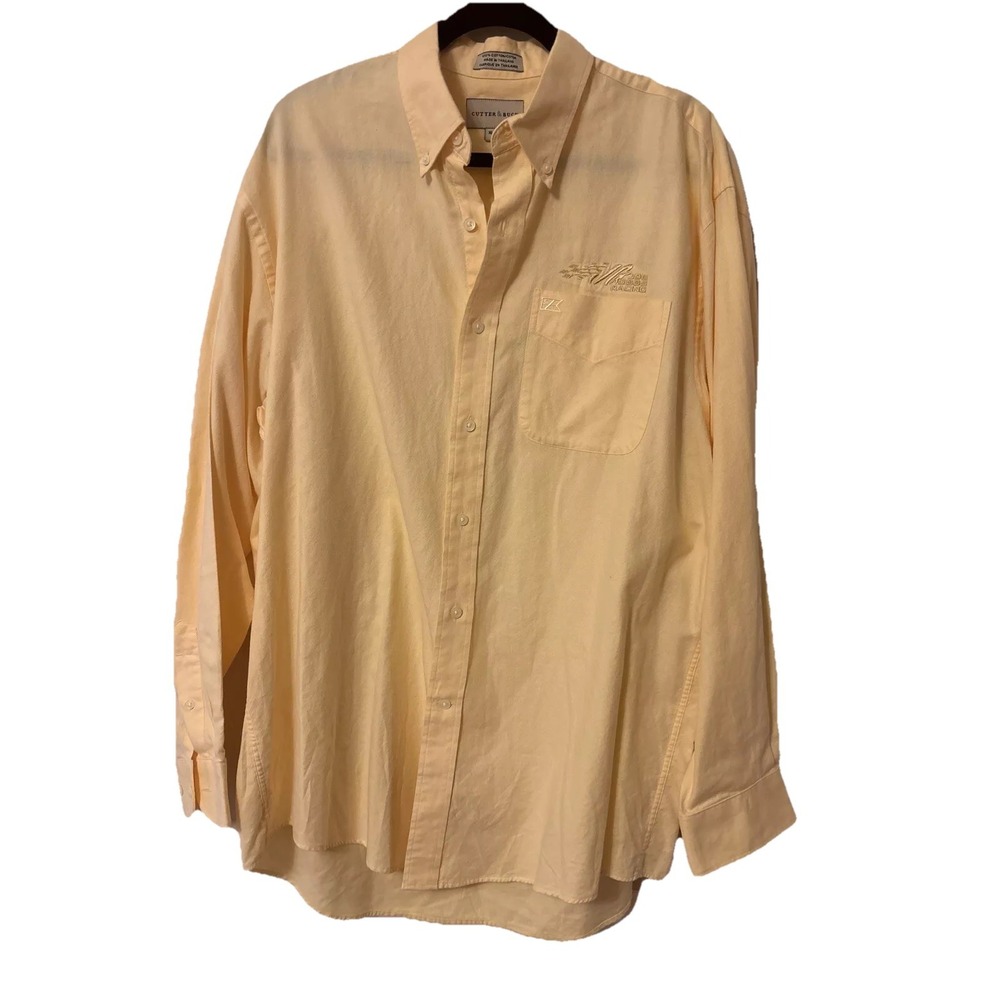 Cutter &Buck Button Down Long Sleeve Shirt Men Xl‎ Yellow NASCAR Joe Gibbs